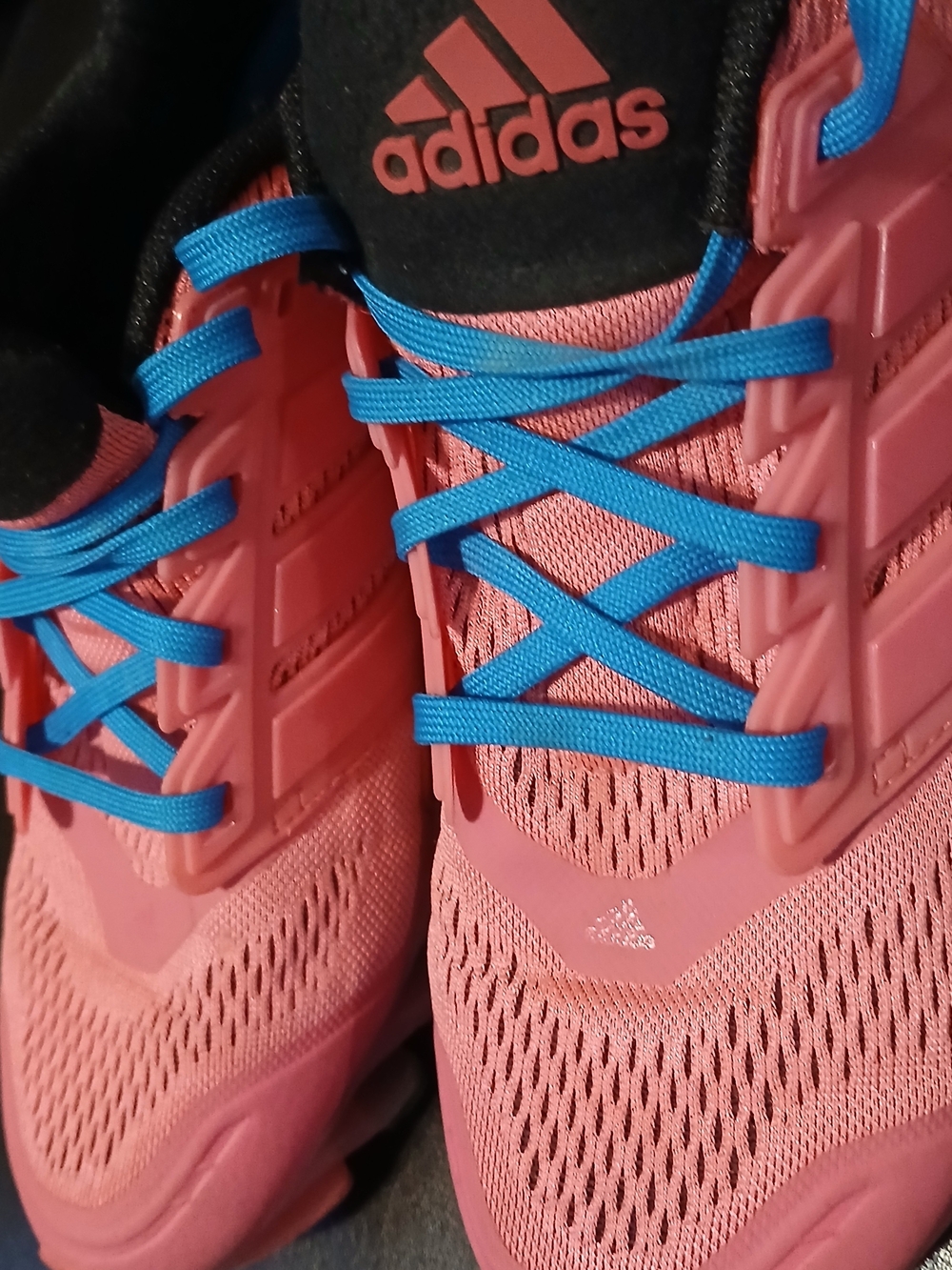 Adidas Women's Pink Running Sneakers with Blue Laces